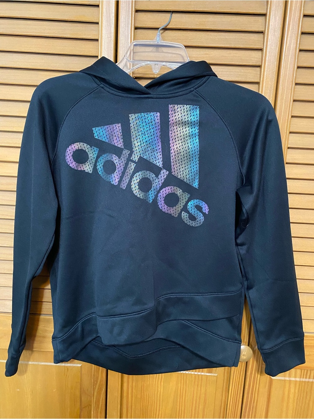 adidas Black Hoodie with Iridescent Logo